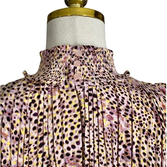 Nanette Lepore Womens Animal Print Sleeveless Smock Neck & Waist Pleated Midi 6 - Picture 9 of 11